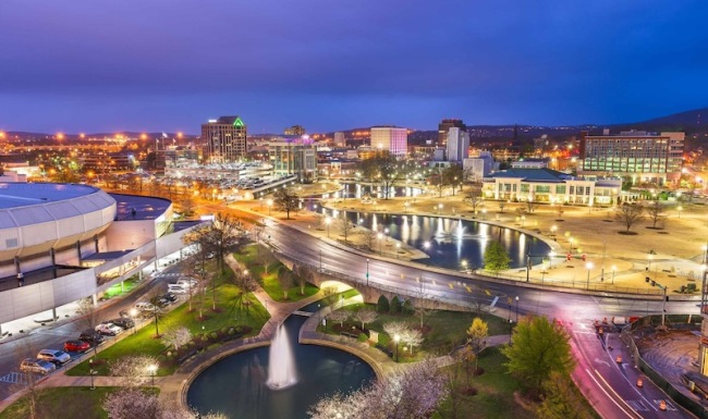 a well-lit city at night